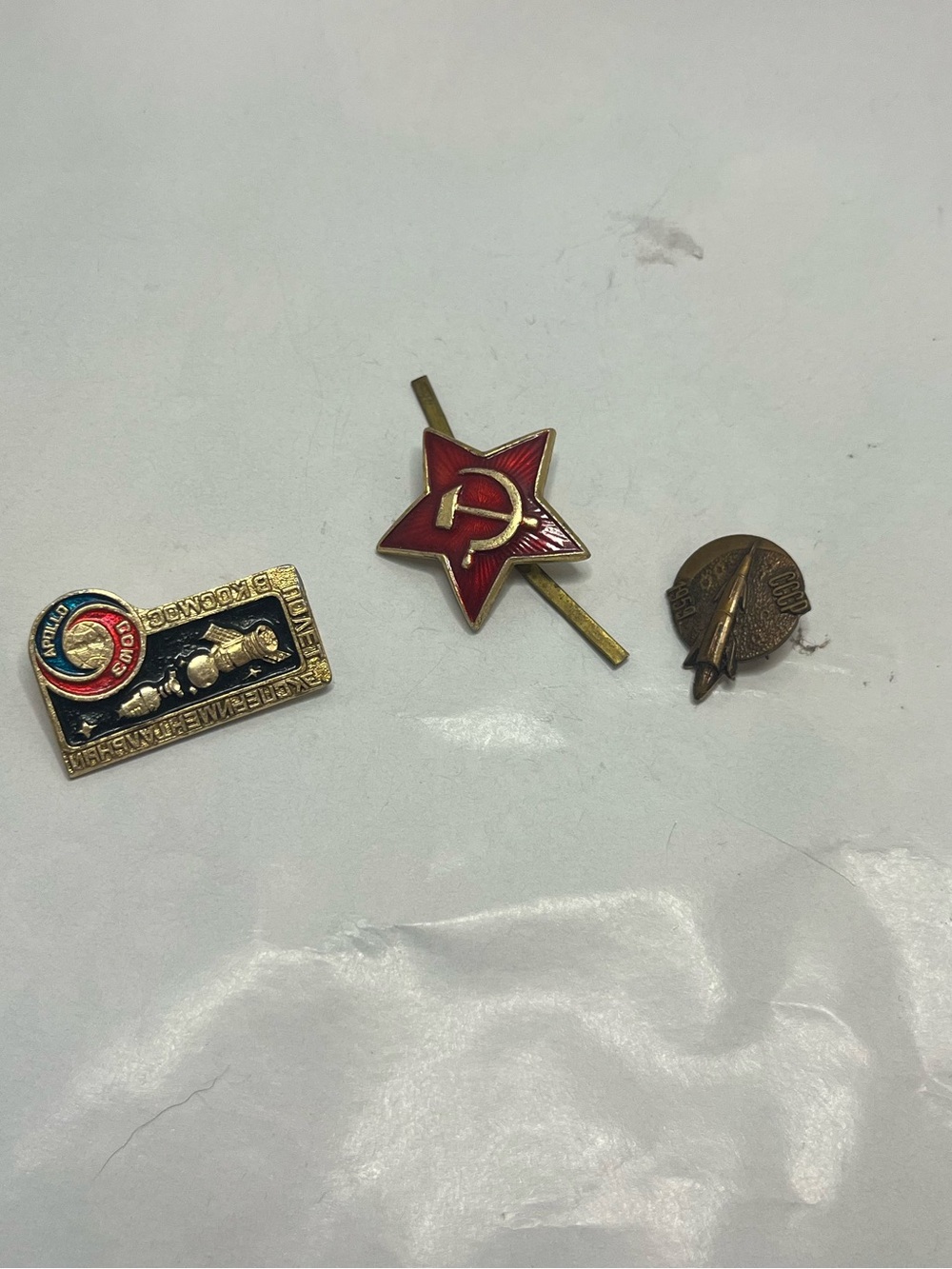 Vintage USSR Soviet Red Star Hammer & Sickle Pin lot space race 1950s